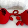 Feutre bilobé aux excroissances, feutre en laine mérinos rouge, 2016