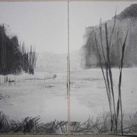 Paysage Montauban, encre et graphite sur papier, 15 x 20 cm