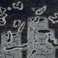 Les cheminées, huile sur toile, 120 x 140 cm, 2019