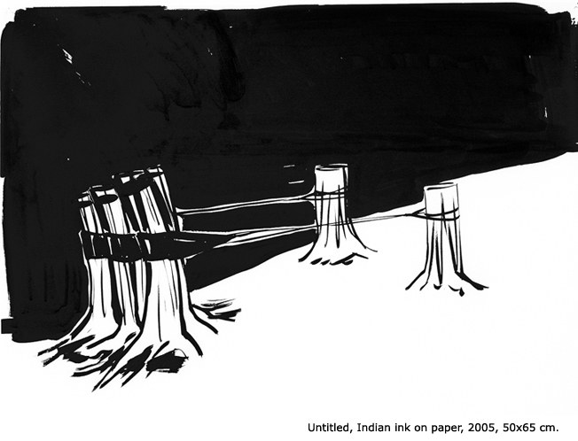 Sans titre, indian ink on paper, 50 x 65 cm
