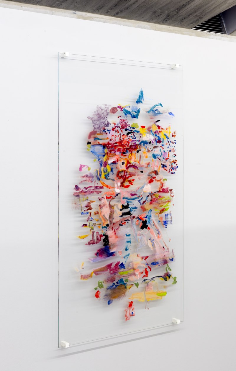 Penelope Cruz interview. 5' 31"…, huile sur verre, 160 x 90 cm, 2013
