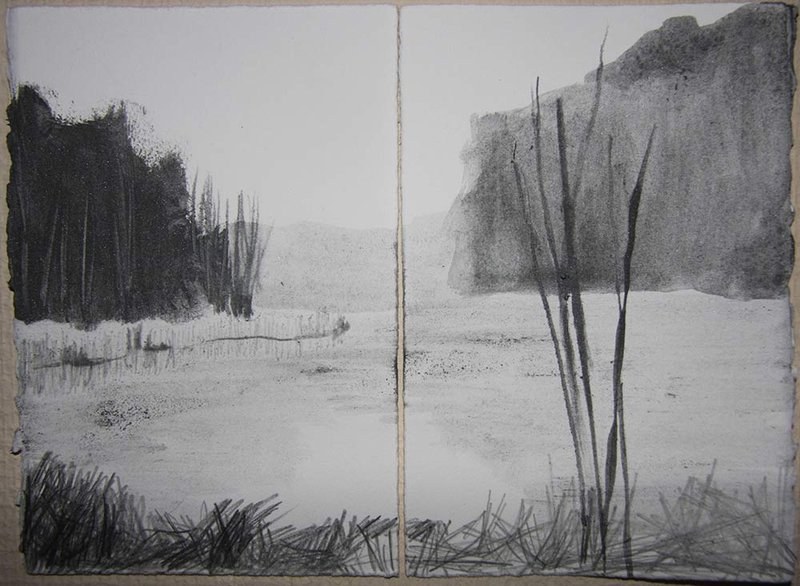 Paysage Montauban, encre et graphite sur papier, 15 x 20 cm