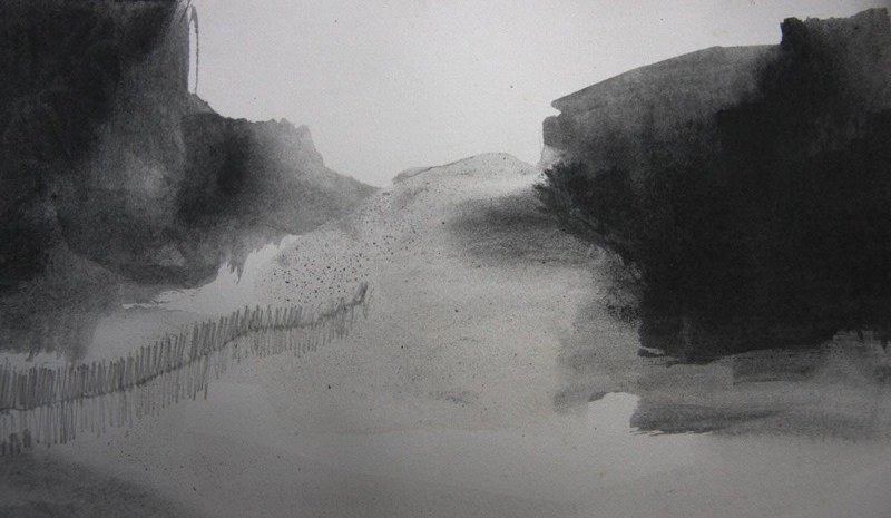 Paysage Montauban, encre et graphite sur papier, 15 x 20 cm