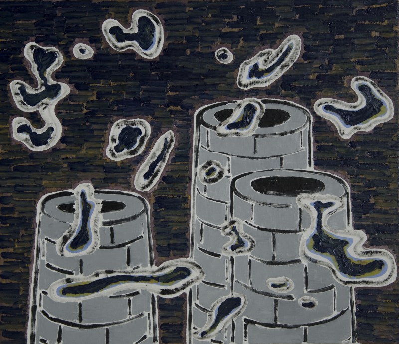 Les cheminées, huile sur toile, 120 x 140 cm, 2019
