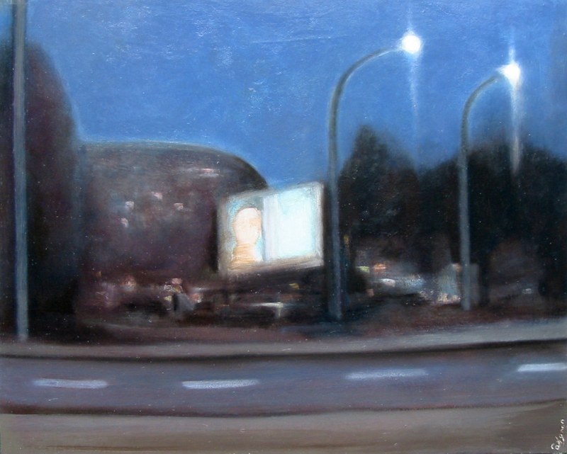Le panneau publicitaire, huile sur toile, 24 x 30 cm, 2004