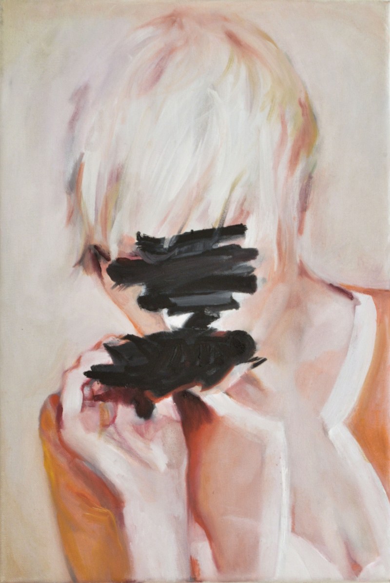 En morceaux; croqueuse, 36 x 24 cm, huile sur toile, 2014