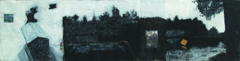 Exil, fusain, acrylique sur toile, 107 x 420 cm