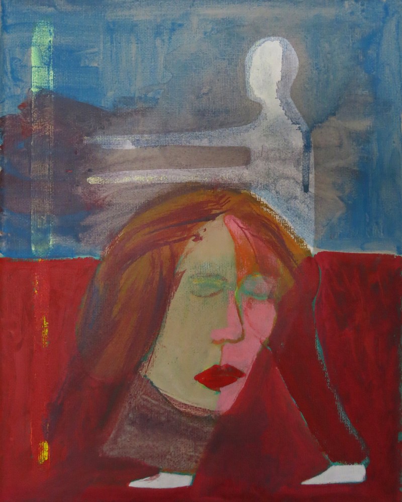 Les yeux fermés  ou la rêveuse et le somnanbule, huile sur toile, 18 x 24 cm