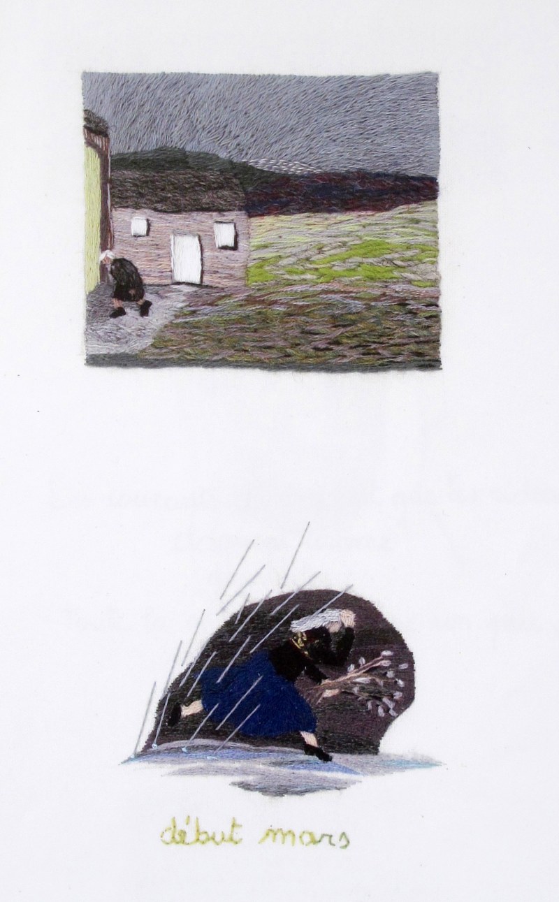 Début mars, broderie sur tissu, 20 x 30 cm