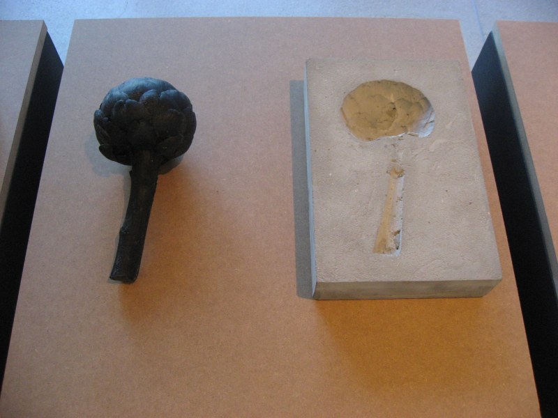 Aubergine, béton/silicone teinté noir, 2008, le béton mesure 19 X 28,5cm + une aubergine en silicone noir