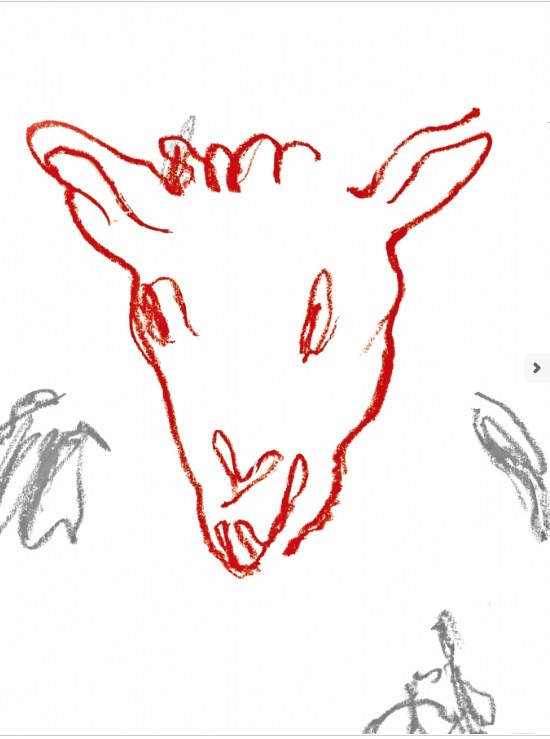 L'âne rouge, huile sur papier, 55 x 73 cm