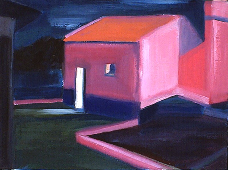 Maison rose, huile sur toile